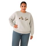 BENROMA 3 Iplik Penye El Parmak Baskılı Büyük Beden Unisex Sweatshirt, Gri, S