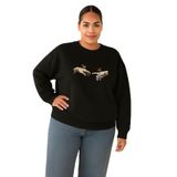 BENROMA 3 Iplik Penye El Parmak Baskılı Büyük Beden Unisex Sweatshirt, Siyah, XL