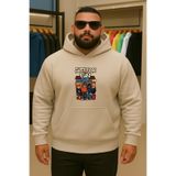 BENROMA 3 Iplik Penye Figür Baskılı Büyük Beden Sweatshirt, Bej, 3XL