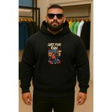 BENROMA 3 Iplik Penye Figür Baskılı Büyük Beden Sweatshirt, Siyah, 2XL