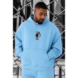BENROMA 3 Iplik Penye Filistin Baskılı Büyük Beden Sweatshirt, Bebe Mavisi, XL, KAPYETDMW21