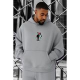 BENROMA 3 Iplik Penye Filistin Baskılı Büyük Beden Sweatshirt, Gri, 4XL, KAPYETDMW21