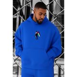 BENROMA 3 Iplik Penye Filistin Baskılı Büyük Beden Sweatshirt, Saks Mavisi, 4XL, KAPYETDMW21