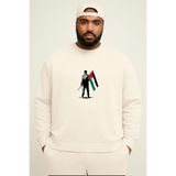 BENROMA 3 Iplik Penye Filistin Baskılı Büyük Beden Unisex Sweatshirt, Beyaz, L