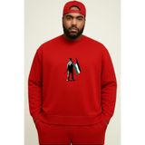 BENROMA 3 Iplik Penye Filistin Baskılı Büyük Beden Unisex Sweatshirt, Kırmızı, 4XL