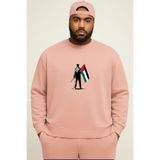 BENROMA 3 Iplik Penye Filistin Baskılı Büyük Beden Unisex Sweatshirt, Pembe, S