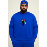 BENROMA 3 Iplik Penye Filistin Baskılı Büyük Beden Unisex Sweatshirt, Saks Mavisi, 5XL