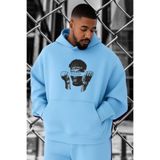 BENROMA 3 Iplik Penye Focus Özgürlük Baskılı Büyük Beden Sweatshirt, Bebe Mavisi, L