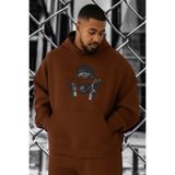 BENROMA 3 Iplik Penye Focus Özgürlük Baskılı Büyük Beden Sweatshirt, Kahverengi, M