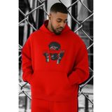 BENROMA 3 Iplik Penye Focus Özgürlük Baskılı Büyük Beden Sweatshirt, Kirmizi, 3XL