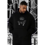 BENROMA 3 Iplik Penye Focus Özgürlük Baskılı Büyük Beden Sweatshirt, Siyah, 4XL