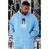 BENROMA 3 Iplik Penye Free Özgür Filistin Baskılı Büyük Beden Sweatshirt, Bebe Mavisi, 3XL