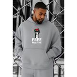 BENROMA 3 Iplik Penye Free Özgür Filistin Baskılı Büyük Beden Sweatshirt, Gri, L