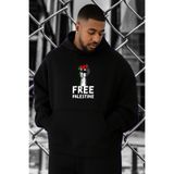 BENROMA 3 Iplik Penye Free Özgür Filistin Baskılı Büyük Beden Sweatshirt, Siyah, 5XL
