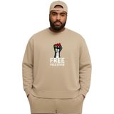 BENROMA 3 Iplik Penye Free Palestine Baskılı Büyük Beden Unisex Sweatshirt, Bej, 3XL