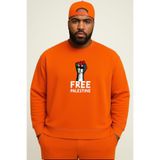 BENROMA 3 Iplik Penye Free Palestine Baskılı Büyük Beden Unisex Sweatshirt, Turuncu, 3XL