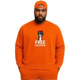 BENROMA 3 Iplik Penye Free Palestine Baskılı Büyük Beden Unisex Sweatshirt, Turuncu, M