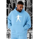 BENROMA 3 Iplik Penye Futbolcu Baskılı Büyük Beden Sweatshirt, Bebe Mavisi, L