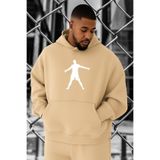 BENROMA 3 Iplik Penye Futbolcu Baskılı Büyük Beden Sweatshirt, Bej, S
