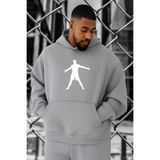BENROMA 3 Iplik Penye Futbolcu Baskılı Büyük Beden Sweatshirt, Gri, M