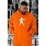 BENROMA 3 Iplik Penye Futbolcu Baskılı Büyük Beden Sweatshirt, Turuncu, M
