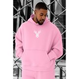 BENROMA 3 Iplik Penye Geyik Baskılı Büyük Beden Sweatshirt, Pembe, L