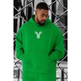 BENROMA 3 Iplik Penye Geyik Baskılı Büyük Beden Sweatshirt, Yeşil, S