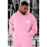 BENROMA 3 Iplik Penye Gülen Yüz No Baskılı Büyük Beden Sweatshirt, Pembe, M