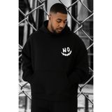 BENROMA 3 Iplik Penye Gülen Yüz No Baskılı Büyük Beden Sweatshirt, Siyah, L