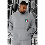 BENROMA 3 Iplik Penye Italya Takım Baskılı Büyük Beden Sweatshirt, Gri, S