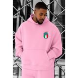 BENROMA 3 Iplik Penye Italya Takım Baskılı Büyük Beden Sweatshirt, Pembe, L