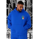 BENROMA 3 Iplik Penye Italya Takım Baskılı Büyük Beden Sweatshirt, Saks Mavisi, 5XL