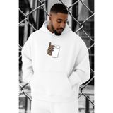 BENROMA 3 Iplik Penye Kahve Baskılı Büyük Beden Sweatshirt, Beyaz, 4XL