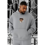 BENROMA 3 Iplik Penye Kaplan Baskılı Büyük Beden Sweatshirt, Gri, S
