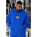 BENROMA 3 Iplik Penye Kaplan Baskılı Büyük Beden Sweatshirt, Saks Mavisi, 2XL
