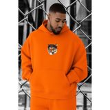 BENROMA 3 Iplik Penye Kaplan Baskılı Büyük Beden Sweatshirt, Turuncu, 5XL