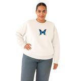 BENROMA 3 Iplik Penye Kelebek Baskılı Büyük Beden Unisex Sweatshirt, Beyaz, 5XL