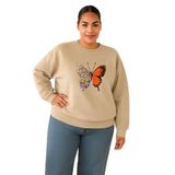 Benroma 3 İplik Penye Kelebek Baskılı Büyük Beden Unisex Sweatshirt KAPYET2025BNRQ1, Bej, XL