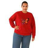 Benroma 3 İplik Penye Kelebek Baskılı Büyük Beden Unisex Sweatshirt KAPYET2025BNRQ1, Kırmızı, L