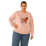 Benroma 3 İplik Penye Kelebek Baskılı Büyük Beden Unisex Sweatshirt KAPYET2025BNRQ1, Pembe, 2XL