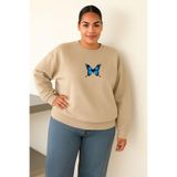 Benroma 3 İplik Penye Kelebek Baskılı Büyük Beden Unisex Sweatshirt KAPYET2025BNRW6, Bej, S