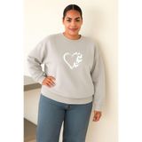 BENROMA 3 Iplik Penye Kelebekli Kalp Baskılı Büyük Beden Unisex Sweatshirt, Gri, M