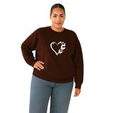 BENROMA 3 Iplik Penye Kelebekli Kalp Baskılı Büyük Beden Unisex Sweatshirt, Kahverengi, L