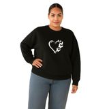 BENROMA 3 Iplik Penye Kelebekli Kalp Baskılı Büyük Beden Unisex Sweatshirt, Siyah, M
