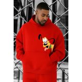 BENROMA 3 Iplik Penye Köpek Baskılı Büyük Beden Sweatshirt, Kirmizi, 2XL, KAPYETDMW38