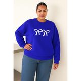 Benroma 3 İplik Penye Kurdela Baskılı Büyük Beden Unisex Sweatshirt KAPYET2025BNRW5, Saks Mavisi, 5XL