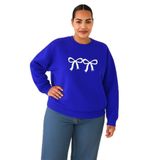 Benroma 3 İplik Penye Kurdela Baskılı Büyük Beden Unisex Sweatshirt KAPYET2025BNRW5, Saks Mavisi, S
