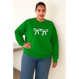 Benroma 3 İplik Penye Kurdela Baskılı Büyük Beden Unisex Sweatshirt KAPYET2025BNRW5, Yeşil, 3XL