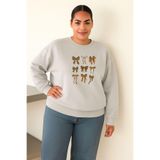 BENROMA 3 Iplik Penye Kurdelalar Baskılı Büyük Beden Unisex Sweatshirt, Gri, 4XL