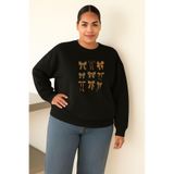 BENROMA 3 Iplik Penye Kurdelalar Baskılı Büyük Beden Unisex Sweatshirt, Siyah, S